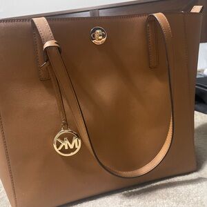 Michael Kors Brown Leather Tote with Gold Accents